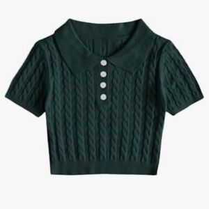 Verdusa Women's Button Short Sleeve Knit Crop Top Dark Green XSmall